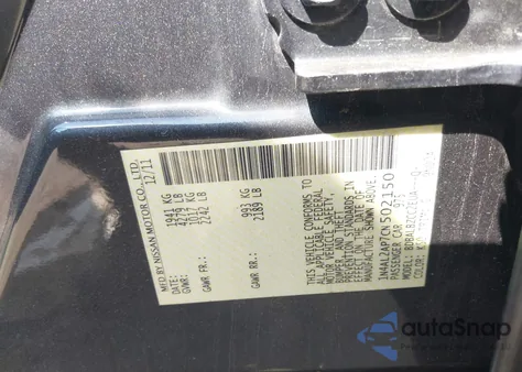 2012 Nissan Altima S z USA, uszkodzony, nr VIN 1N4AL2AP7CN502150